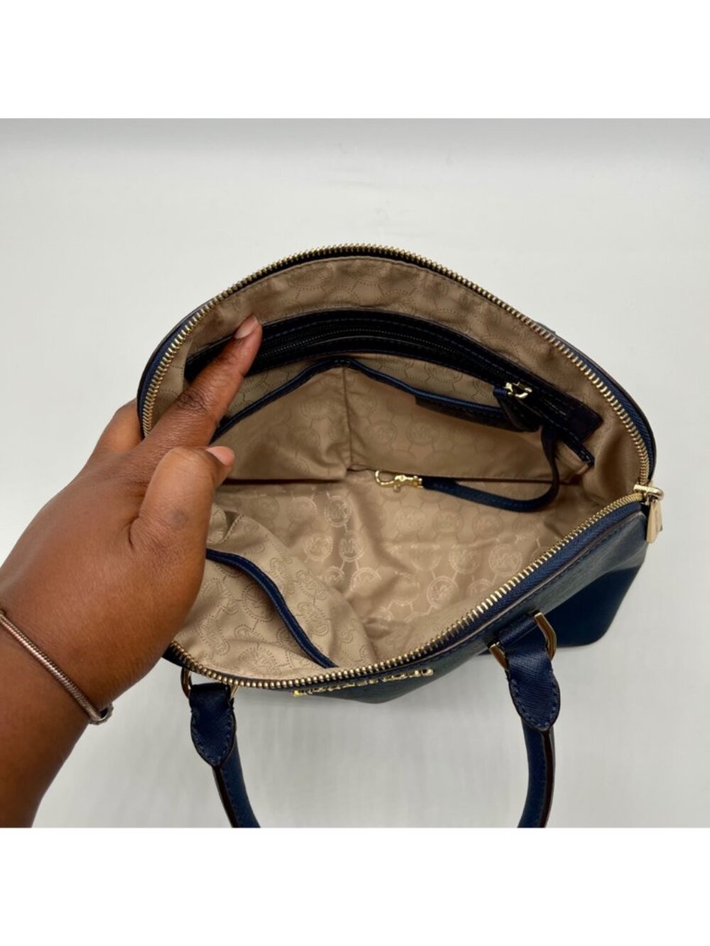 Michael Kors Blue Leather Cindy Large Dome Satchel Bag - Picture 10 of 10